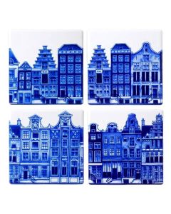 Onderzetters Grachtenhuisjes (keramiek), 4 stuks