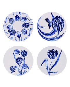 Onderzetters Blauwe Tulpen - Rond - Keramiek - set van 4