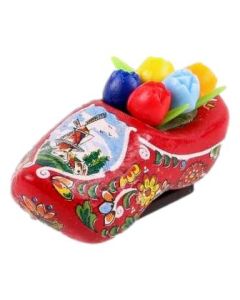 Koelkastmagneet Klomp Rood met tulpjes, 4 cm
