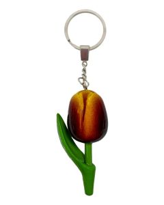 Sleutelhanger Houten Tulp Geel/Bordeaux, 8cm 