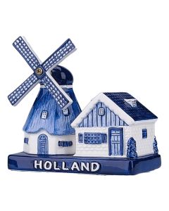 Poldermolen met huisje Holland - Delfts blauw - 10,5 cm