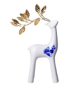Keramiek Rendier (Klein) met Goudkleurig Gewei - 22 cm
