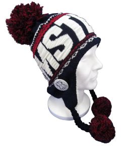 Flap Muts Sacha met Pompon Blauw/Wit/Rood