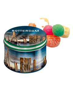 Lekkernij blik Rotterdam Skyline met oud Hollands snoepgoed