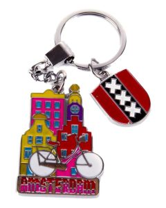Sleutelhanger "Amsterdamse Huisjes met Fiets"