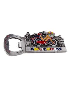 Flesopener Magneet "Fietsen van Holland - Amsterdam" - Tin