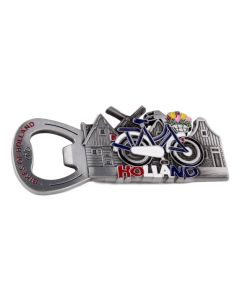 Flesopener Magneet "Fietsen van Holland" - Tin