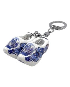 Sleutelhanger Grachtenhuisjes 2 delfts blauwe houten klompjes 