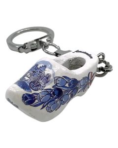 Sleutelhanger Grachtenhuisjes 1 Delfts Blauwe houten klompje