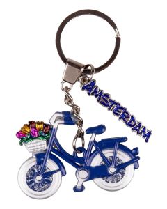 Sleutelhanger fiets met bedel letters Amsterdam - blauw