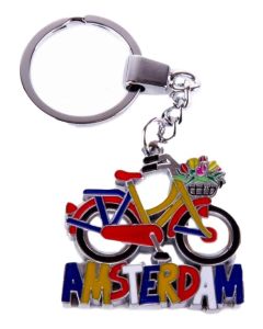 Sleutelhanger "Rood orange fiets met tulpenmand Amsterdam"