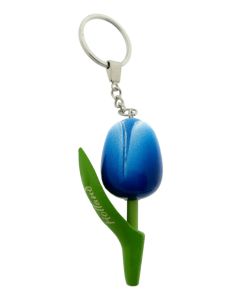 Sleutelhanger Houten Tulp Blauw/Wit Holland, 8 cm