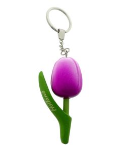 Sleutelhanger Houten Tulp Paars/Wit Holland, 8 cm