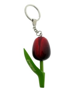Sleutelhanger Houten Tulp Donker Rood Holland, 8 cm