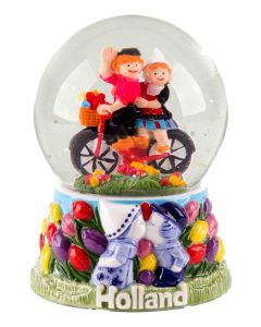 Sneeuwbol Holland met Fietsend Paar, 11 cm