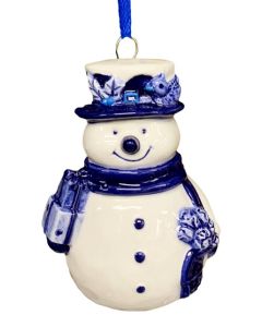 Kerstornament Sneeuwman Delftsblauw 8cm 