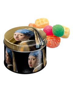 Lekkernij blik Meisje met Parel met oud Hollands snoepgoed