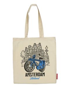 Katoenen Tas "Amsterdam Fiets Blauw"