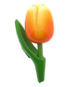 Magneet Houten Tulp Oranje/Wit, 8 cm