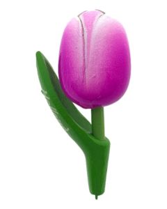 Magneet Houten Tulp Paars/Wit, 8 cm