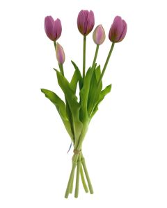 Tulpen Kunstbloem Boeket 5 stuks, 'Paars' 39 cm