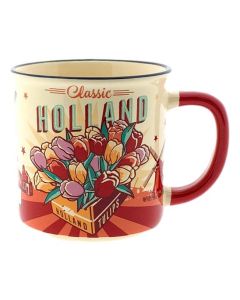 Beker Vintage Holland tulpen & fiets geel  - Klein