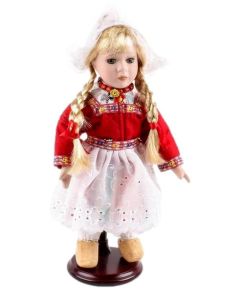Pop in Volendamse klederdracht, rood, 26 cm 