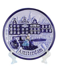 Wandbord Amsterdam - Grachtenpanden en Fiets - 10 cm (klein)