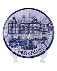 Wandbord Amsterdam - Grachtenpanden en Fiets - 20 cm (groot)