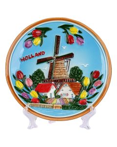 Wandbord Hollandse tulpen en molen gekleurd, 15 cm (medium)