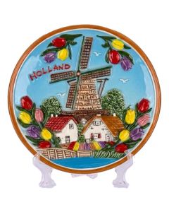 Wandbord Hollandse tulpen en molen gekleurd, 10 cm (klein)