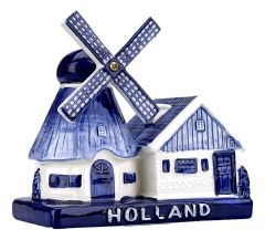 Stellingmolen met huisje Holland - Delfts Blauw in doosje , 13 cm