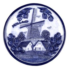 Plate Delft blue Dutch windmill and tulips, 10 cm (small)
