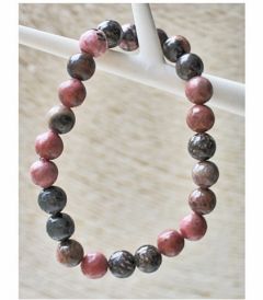 Armband 8mm Rhodoniet kralen, roze-zwart