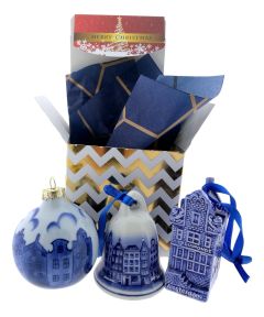 Canal houses Christmas baubles in a gift box