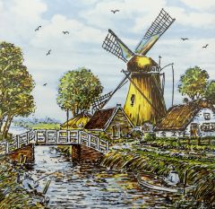 Polychrome coloured tile windmill, 15 cm