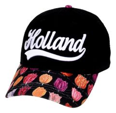 Cap Holland Zwart met Kleurrijk Tulpenmotief