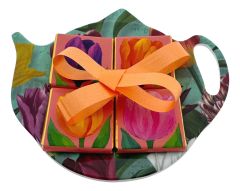 Gift set: Chocolate and tea bag holder with tulip motif Green