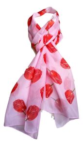 Ladies Scarf Pink with Tulips, Elongated