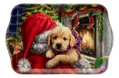 Dienblad "Kleine Kerstpup bij het vuur", 13x21 cm, klein
