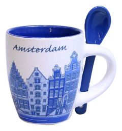 Espresso Mokje Grachtenpanden Blauw met Lepel