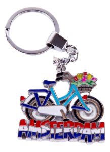 Bicycle keychain with tulip basket Amsterdam - white