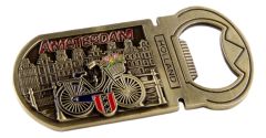 Magnetic Bottle Opener Bicycle with Glitter Letters Amsterdam - Bronze