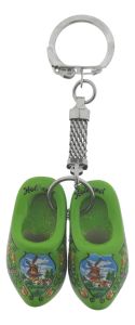 Green wooden shoes on a keyring