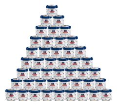 Heel veel blikken met stroopwafels. Zijn het er 60? Meer of minder?