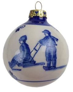 Delft blue Christmas ball "Children with sleigh"