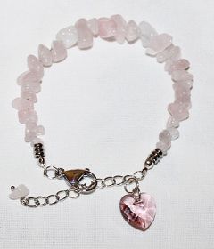 Armband rozekwarts splitkralen, roze hartje