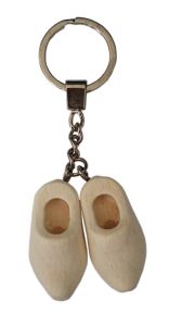 Keyring 2 clogs wood color, 4cm
