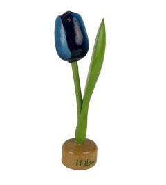 Tulp op houten voet, blauw / wit