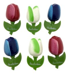 Setje van 6 tulp "Rood/Wit/Blauw" Amsterdam magneten